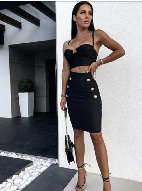 Fekete alakformáló  gombos szoknya